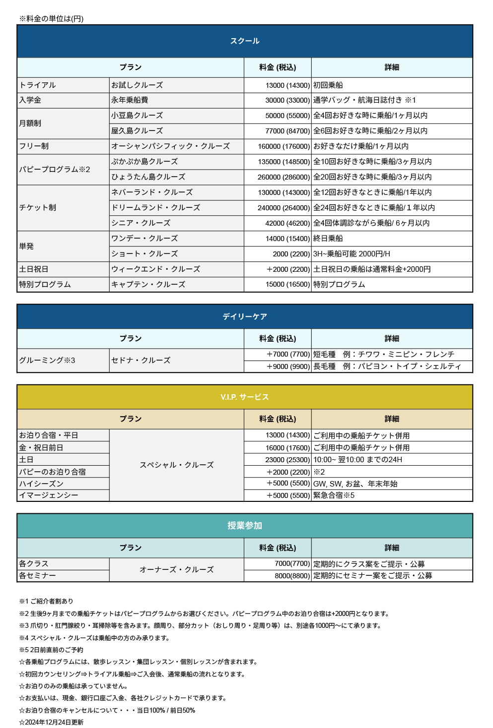 料金表